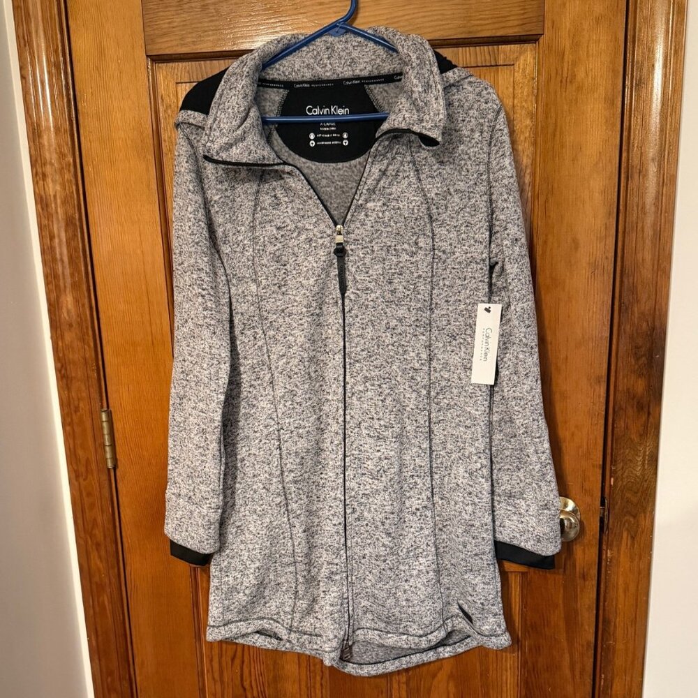 NWT Calvin Klein Light Gray Fleece Jacket with Removable Hood - XL